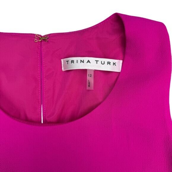 TRINA TURK Berry Feather Trim Shift Dress In Trina Pink Sz 12 - Picture 3 of 5